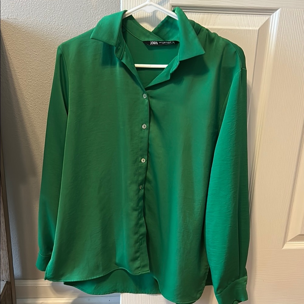 Zara Green Long Sleeve Button Down Shirt